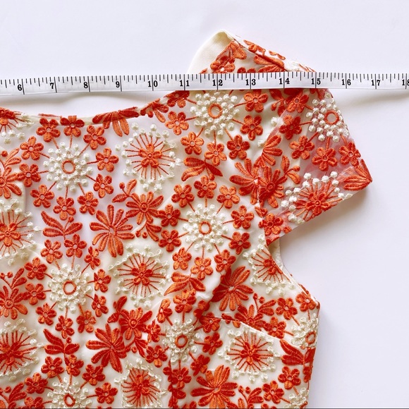MUSE sz 2 Embroidered Floral Orange Sheath Dress Scalloped Back - Picture 14 of 17